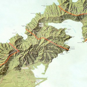 The route from Tafuna to downtown Fagatogo ran for 7 miles along the edge of the island, with ocean on one side and mountain on the other.